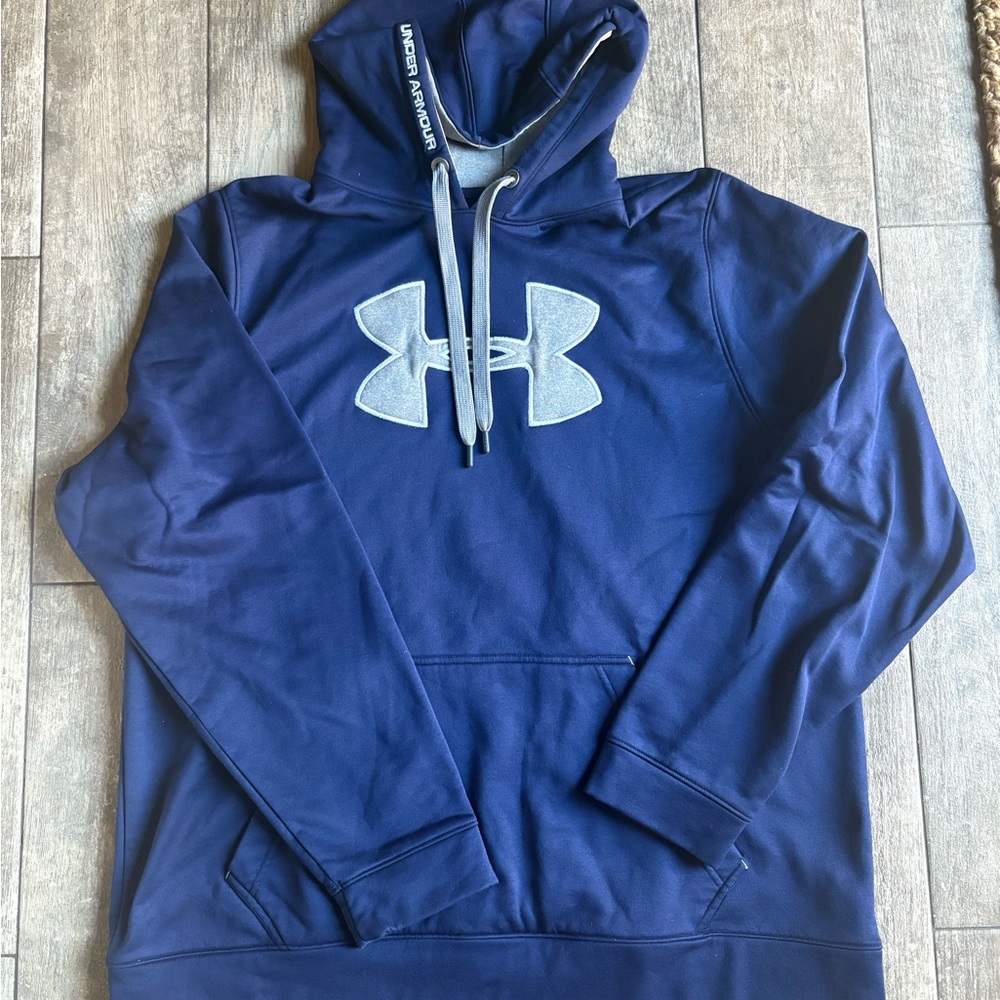 Under Armour Men's Dark Blue Hoodie with Gray Logo